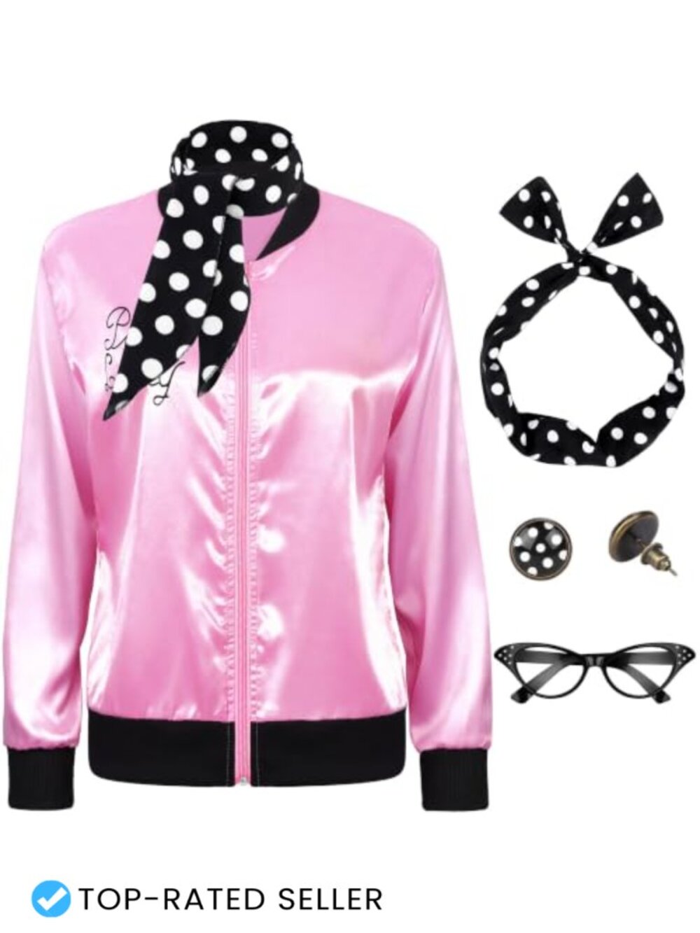 1950s Satin Jacket Costume Set Womens Retro Polka Dot Halloween Outfit